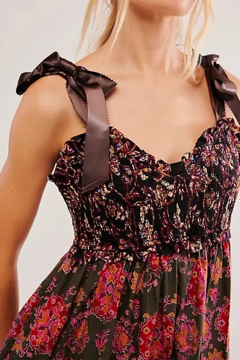 Floral Tiered Maxi Dress with Mixed Print Design