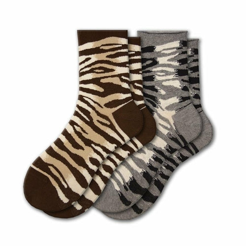 Sierra Socks Zebra Pattern Hi Anklet Casual Cotton Womens 2 Pair Socks