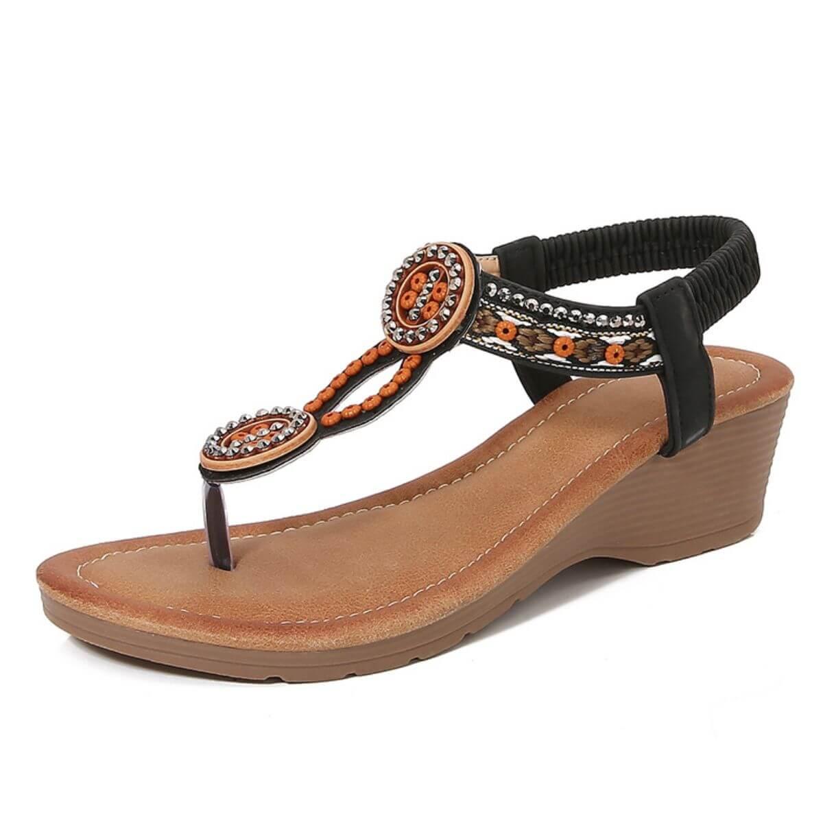 Rivet Decor Toe Post Wedge Sandals - Clothes For Her Online Store