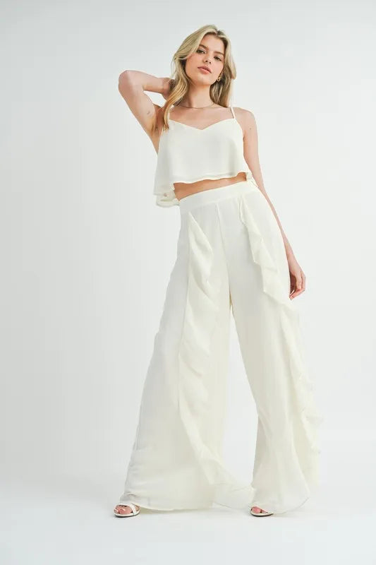 MABLE Crop Cami and Ruffled Wide Leg Pants Set - Clothes For Her Online Store