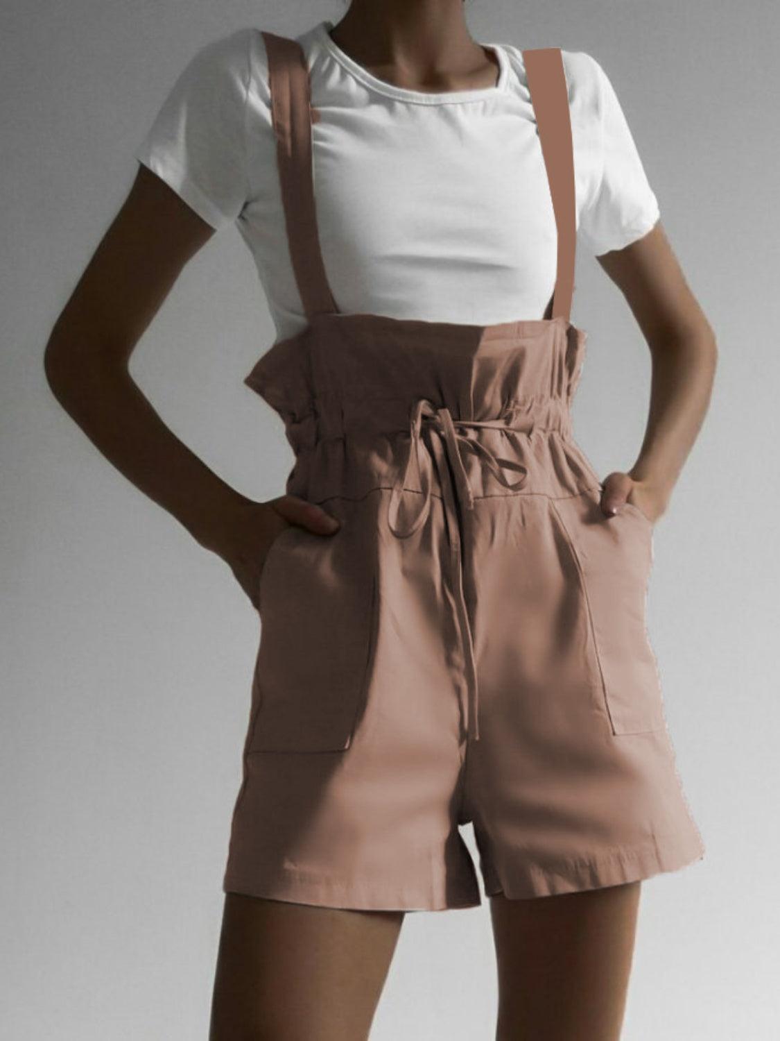 Drawstring Wide Strap Overalls with Pockets - Clothes For Her Online Store