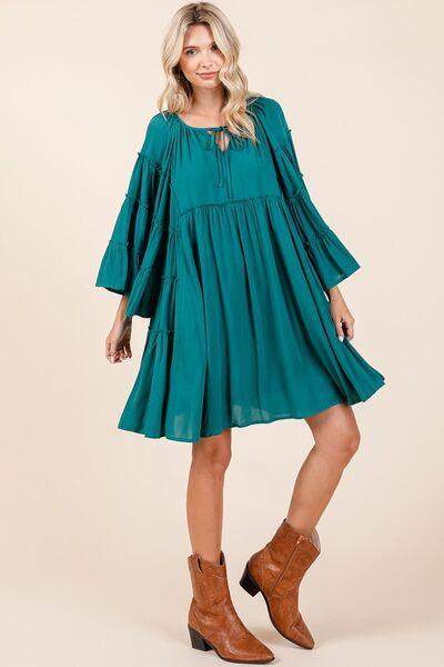 Mittoshop Frill Tie Neck Bell Sleeve Dress - Clothes For Her Online Store