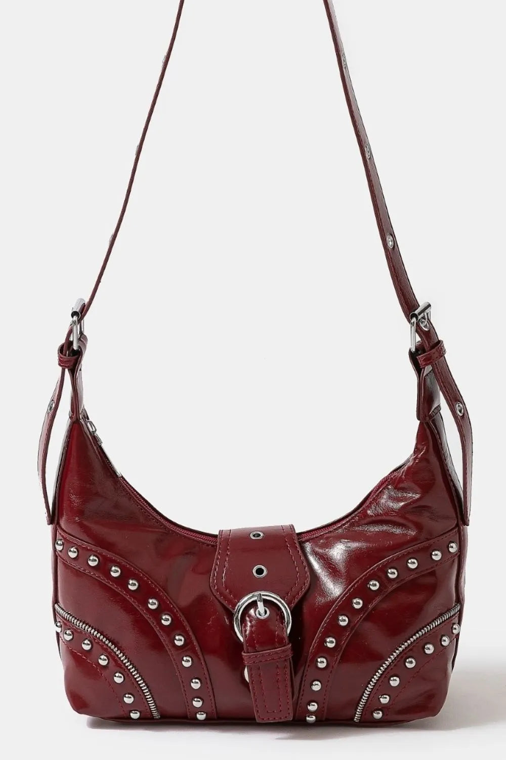 Fame Faux Leather Studded Trim Shoulder Bag