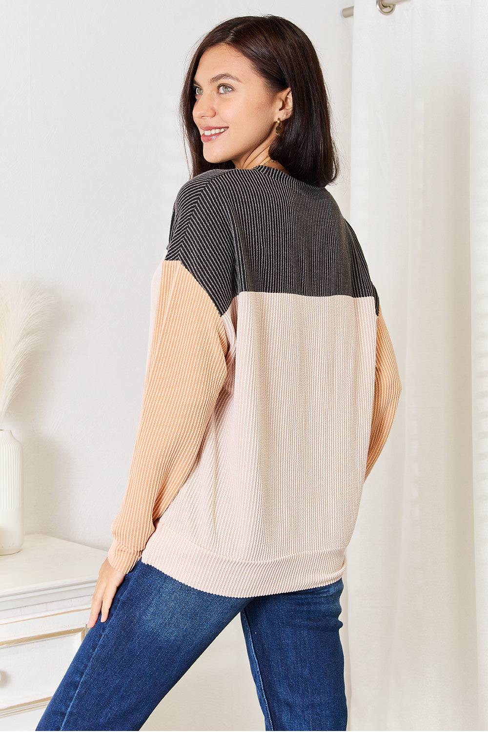 Double Take Color Block Dropped Shoulder T-Shirt - Clothes For Her Online Store