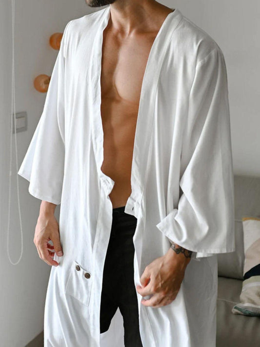 Men's Full Size Button Detail Long Sleeve Cover-Up Plus Size - Clothes For Her Online Store