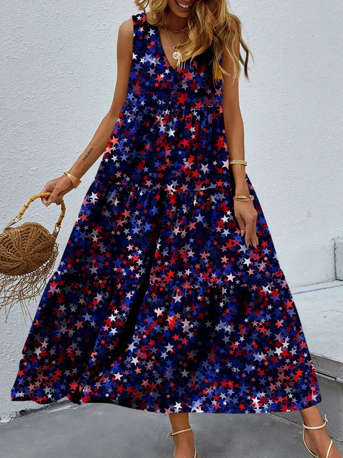 Star V-Neck Sleeveless Maxi Dress - Clothes For Her Online Store