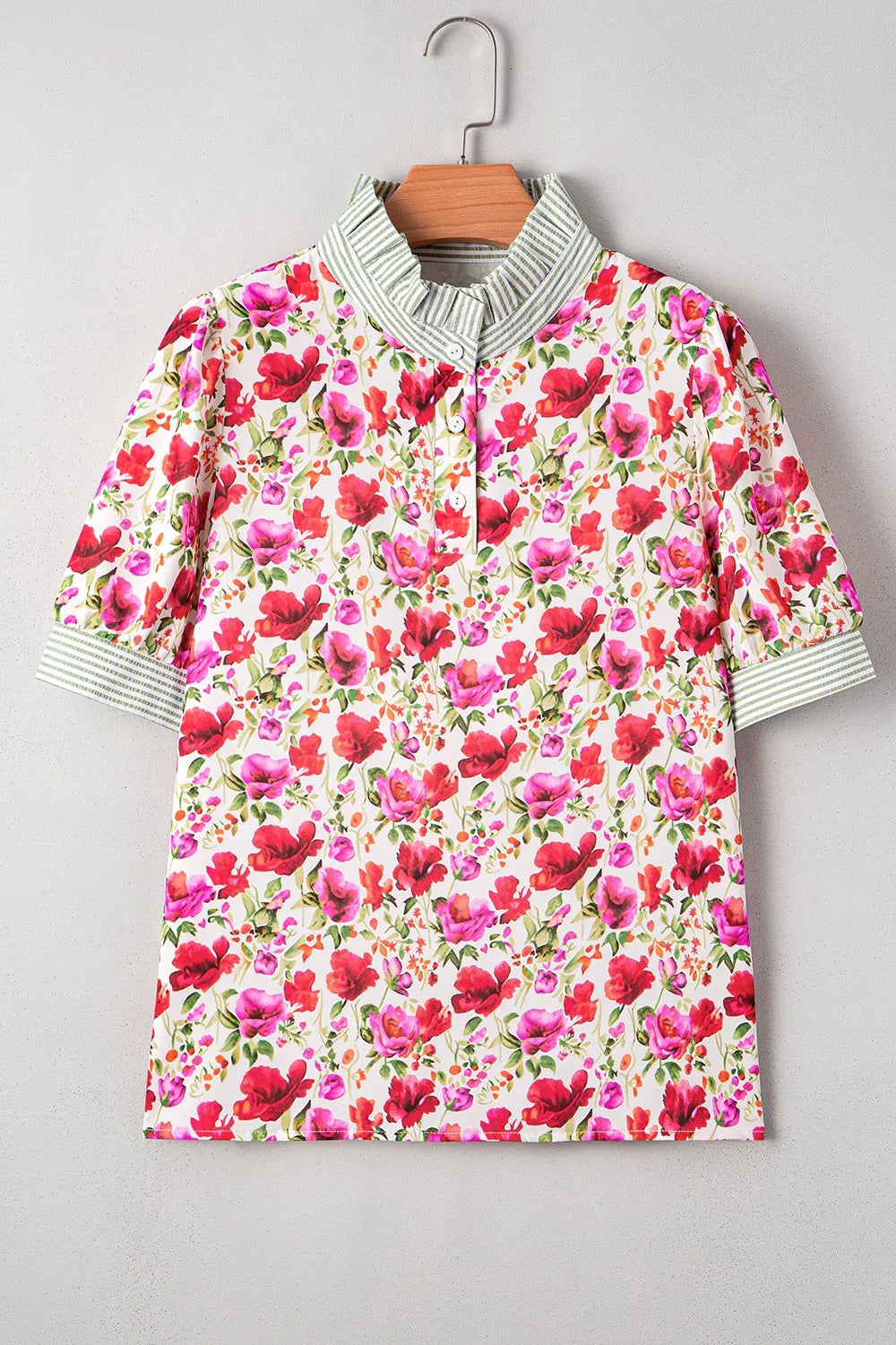 Printed Collared Neck Short Sleeve Blouse