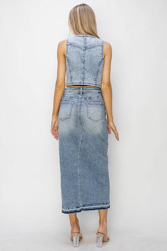 RISEN Button Down Crop Denim Vest - Clothes For Her Online Store