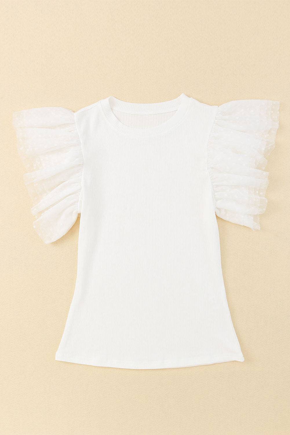 Ruffled Round Neck Cap Sleeve Blouse - Clothes For Her Online Store