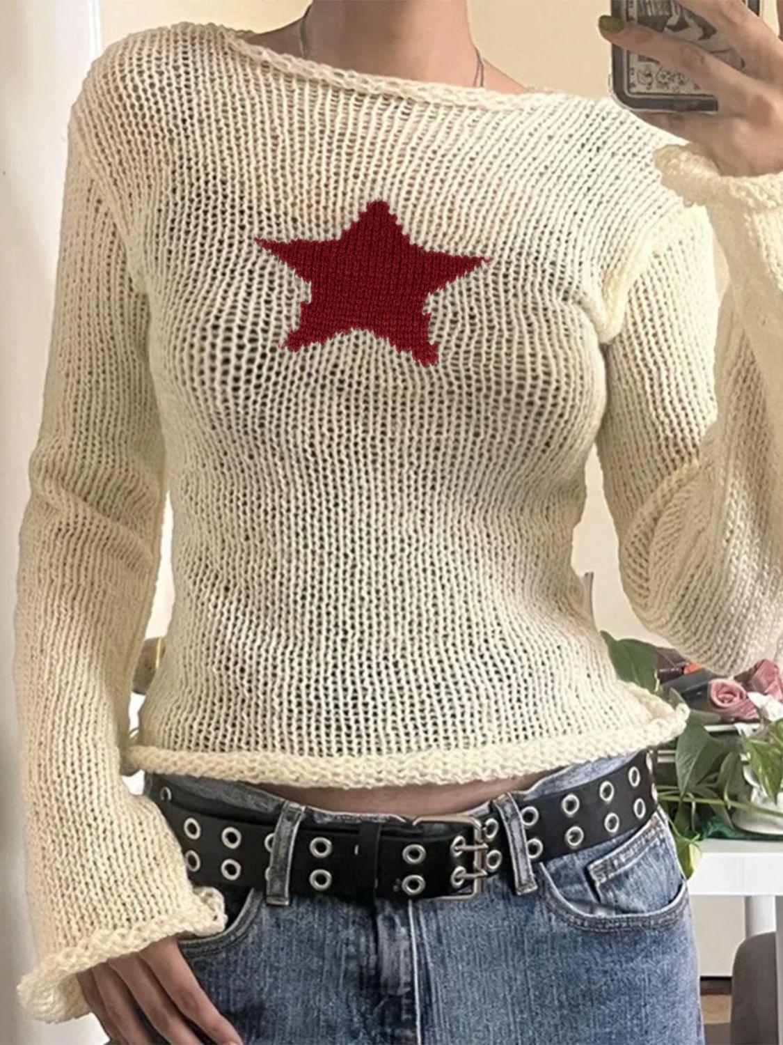 Devine Star Boat Neck Long Sleeve Knit Top