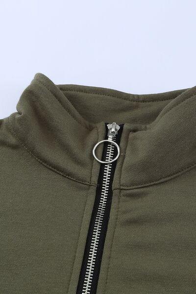 Side Slit Half Zip Long Sleeve Sweatshirt - Clothes For Her Online Store