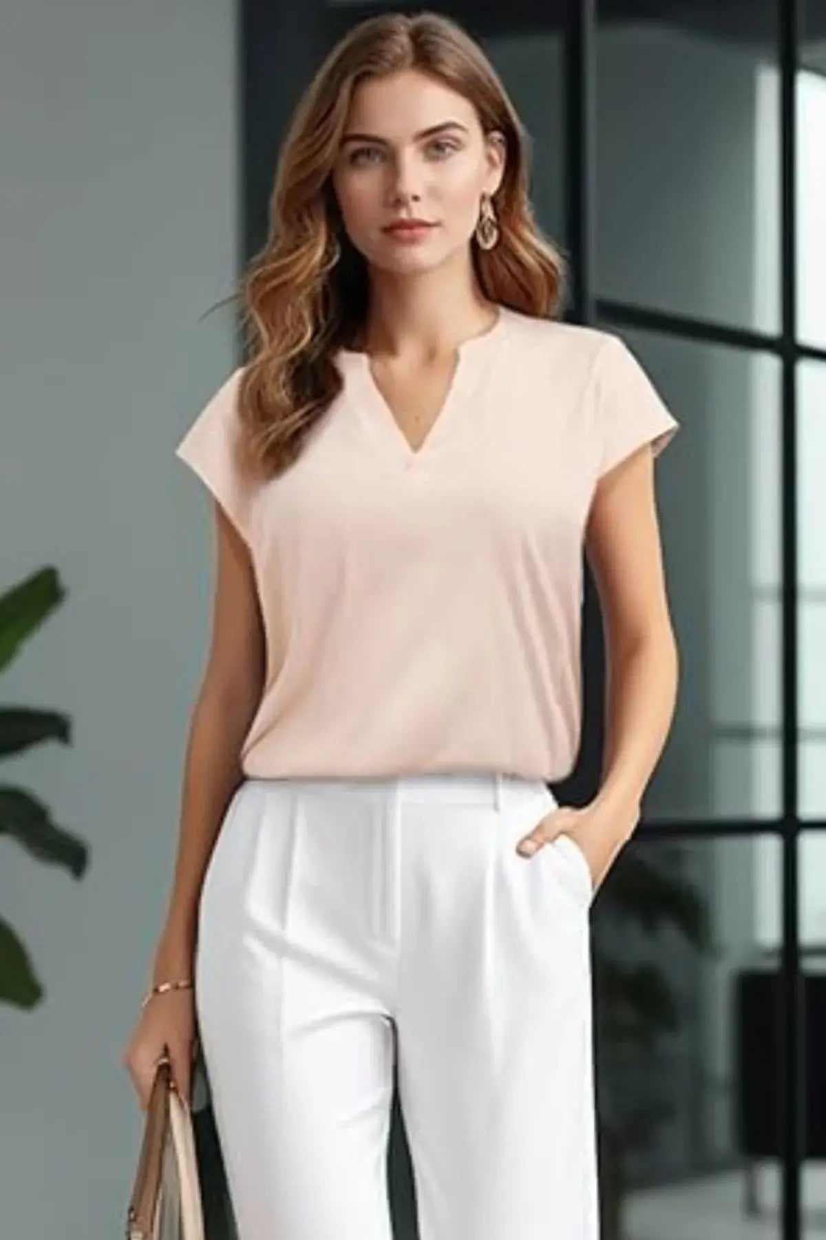 Casual Notched Short Sleeve Summer Blouse