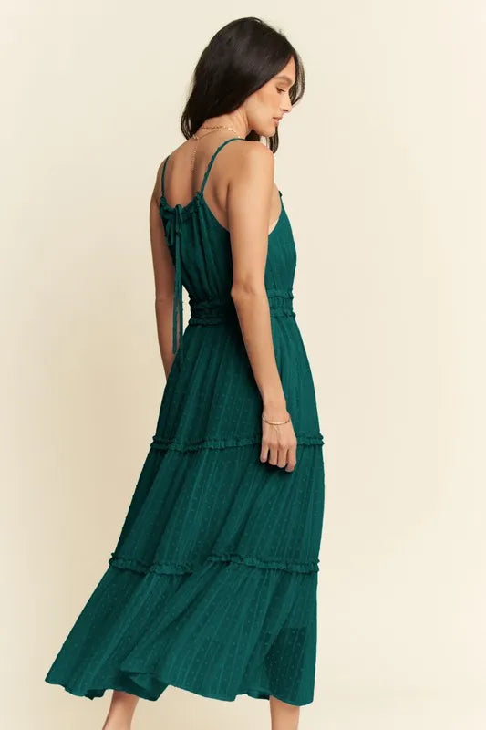 Davi & Dani Texture Swiss Dot Ruffle Square Neck Midi Dress