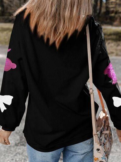 Sequin Bunny Bow Easter Corded Rib Sweatshirt