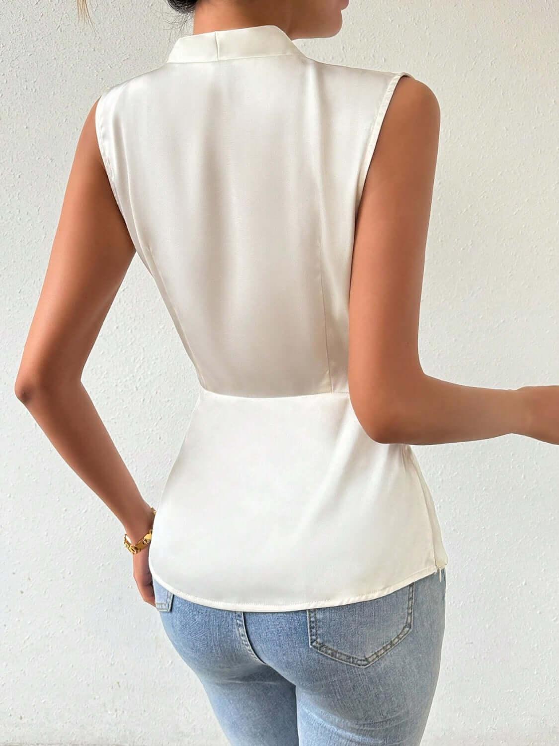 Surplice Sleeveless Satin Blouse