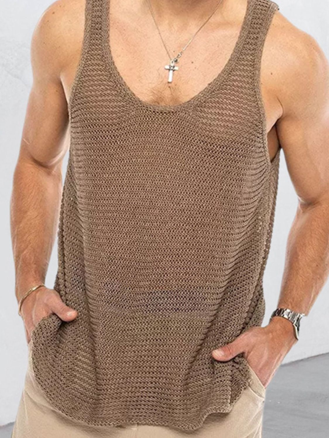 Men's Plus Size Round Neck Wide Strap Tank - Clothes For Her Online Store