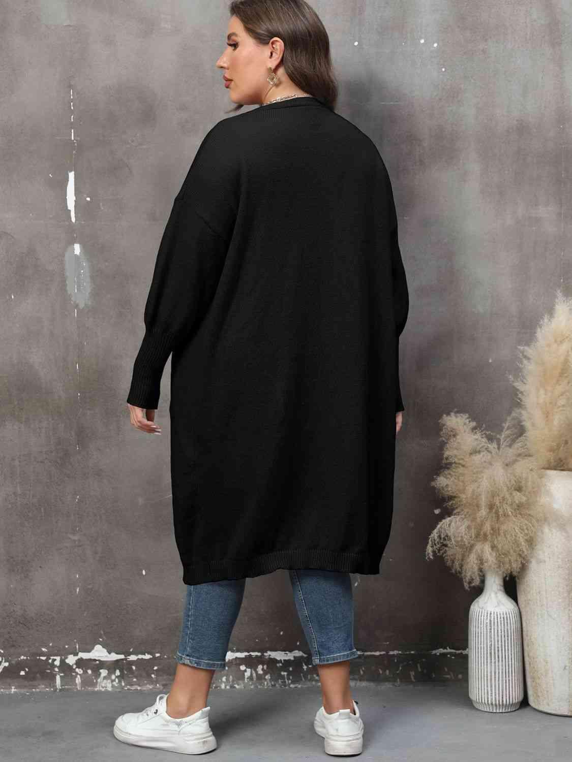 Plus Size Long Sleeve Pocketed Cardigan - Clothes For Her Online Store