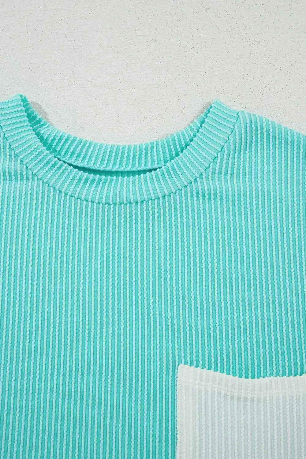 Corded Knit Color Block Pocketed Crew Neck T Shirt - Clothes For Her Online Store