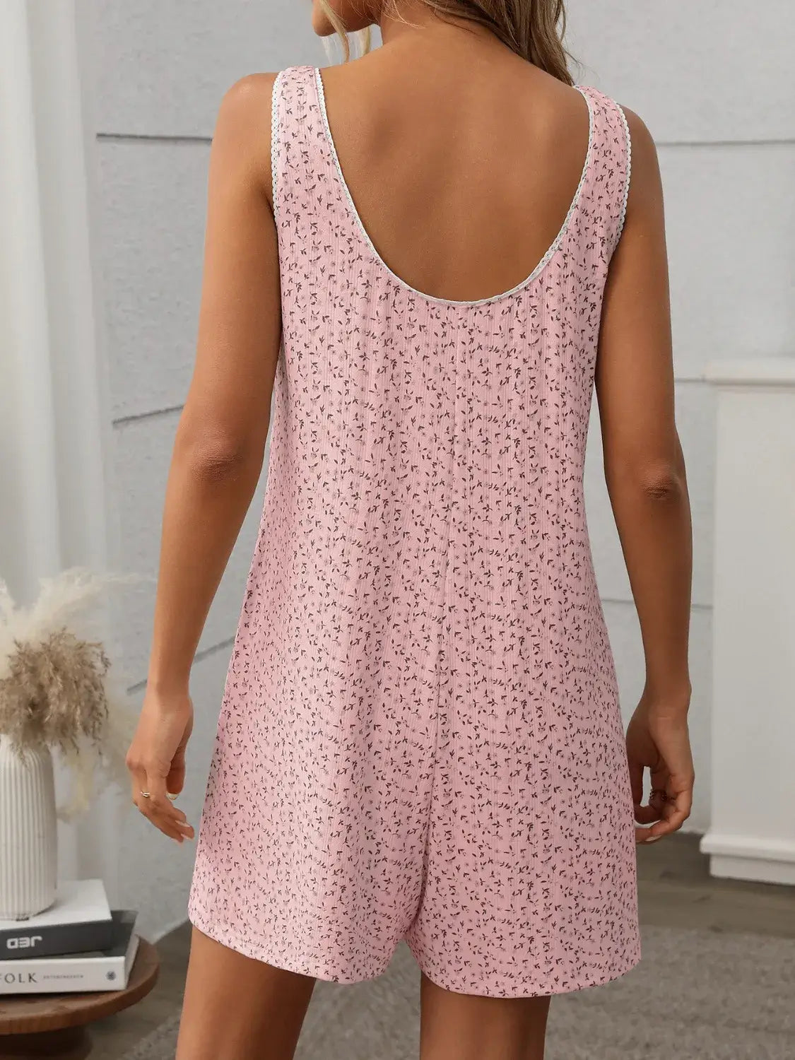 Tied Front Printed Wide Strap Romper