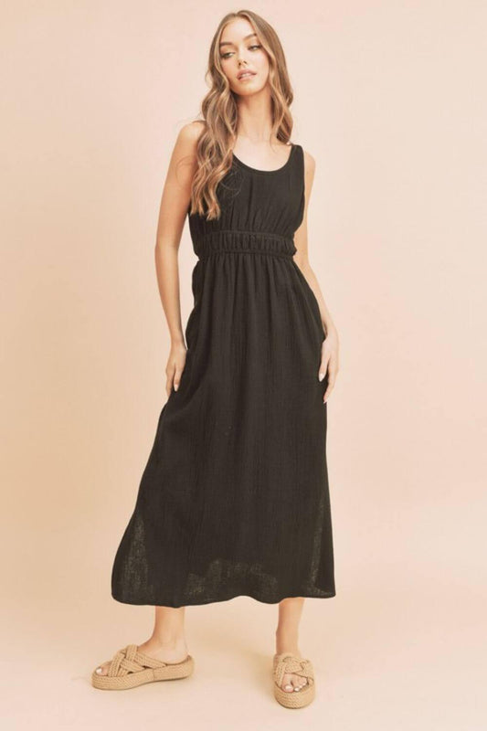 Aemi + Co Side Slit Round Neck Sleeveless Tank Dress - Clothes For Her Online Store