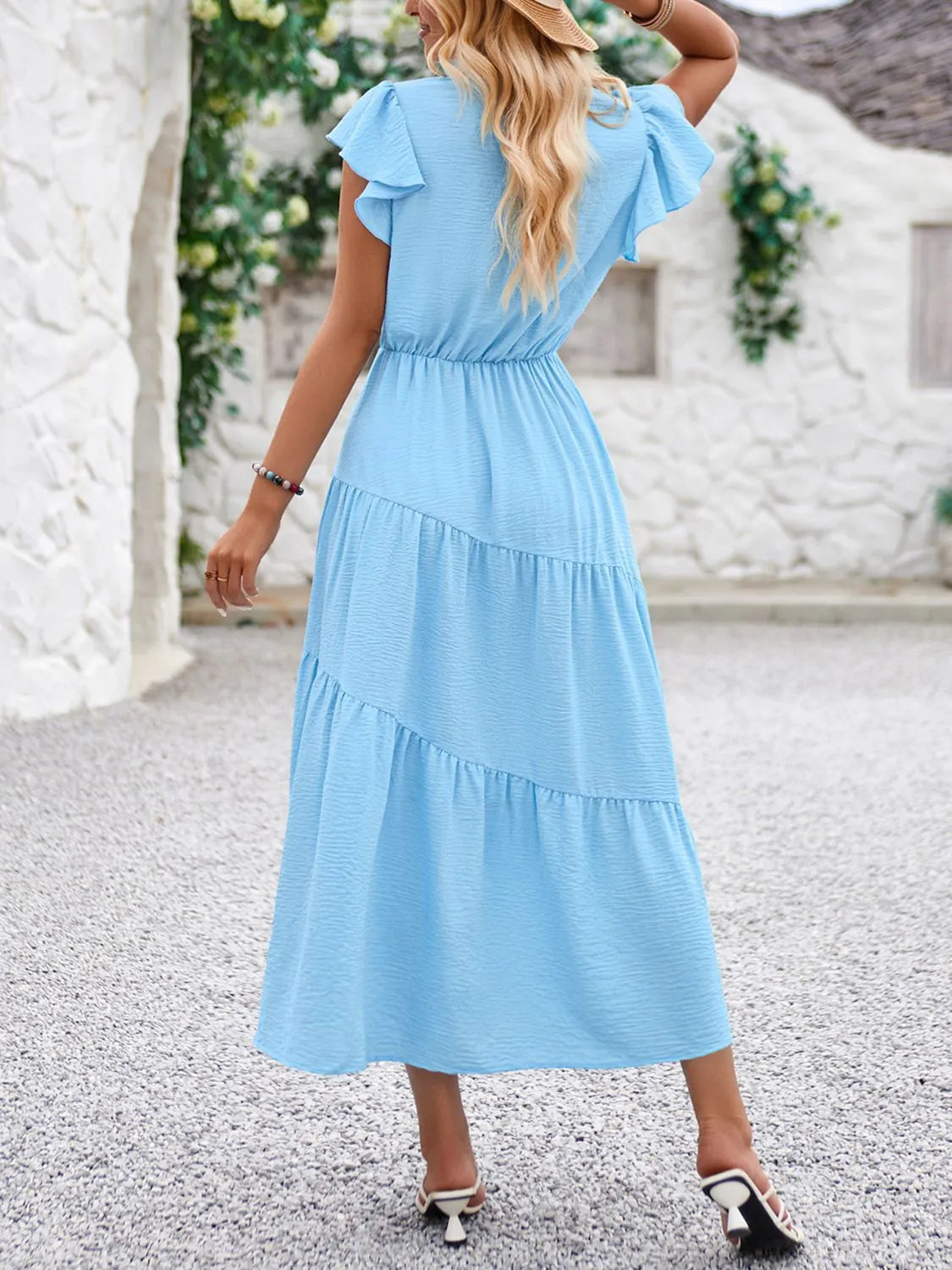 V-Neck Ruffle Sleeve Dress