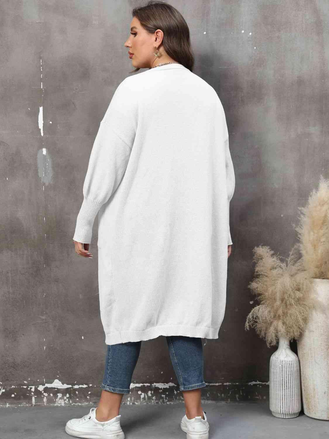 Plus Size Long Sleeve Pocketed Cardigan - Clothes For Her Online Store