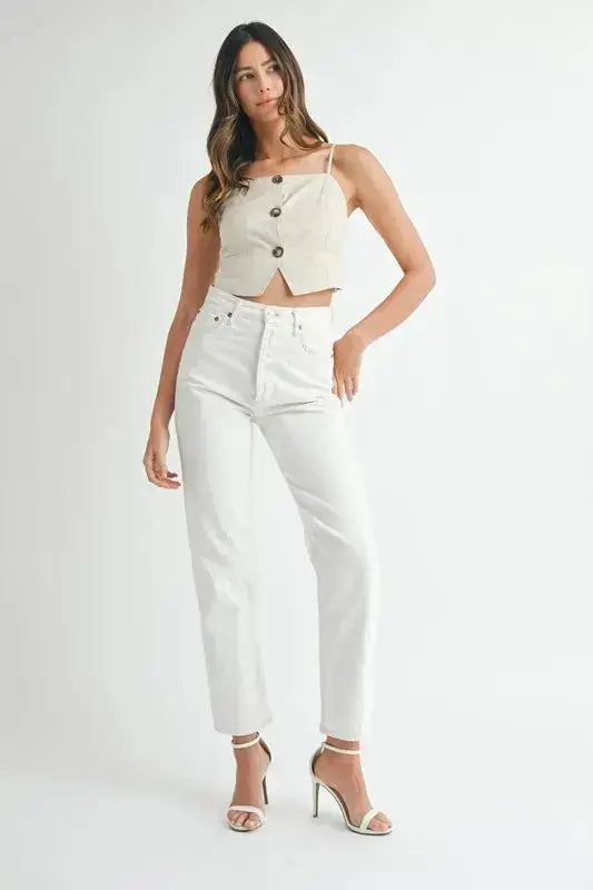 MABLE Linen Mix Button Down Tank Top - Clothes For Her Online Store