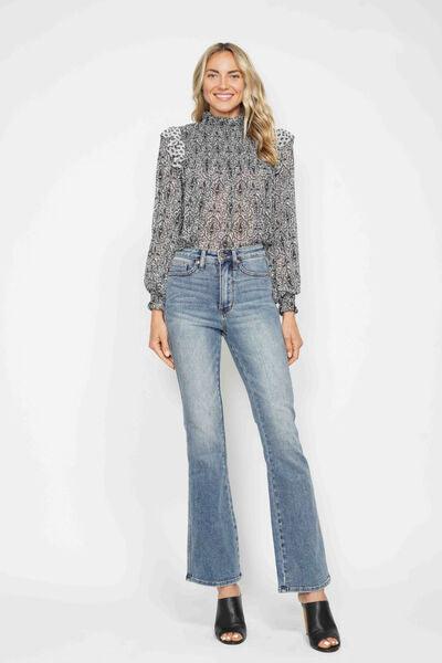 Judy Blue Full Size Tummy Control Back Embroidered Pocketed Bootcut Jeans Plus Size - Clothes For Her Online Store