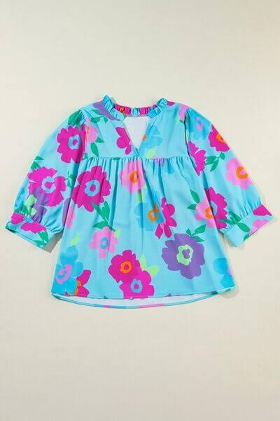 Plus Size Peplum Printed Notched Blouse - Clothes For Her Online Store
