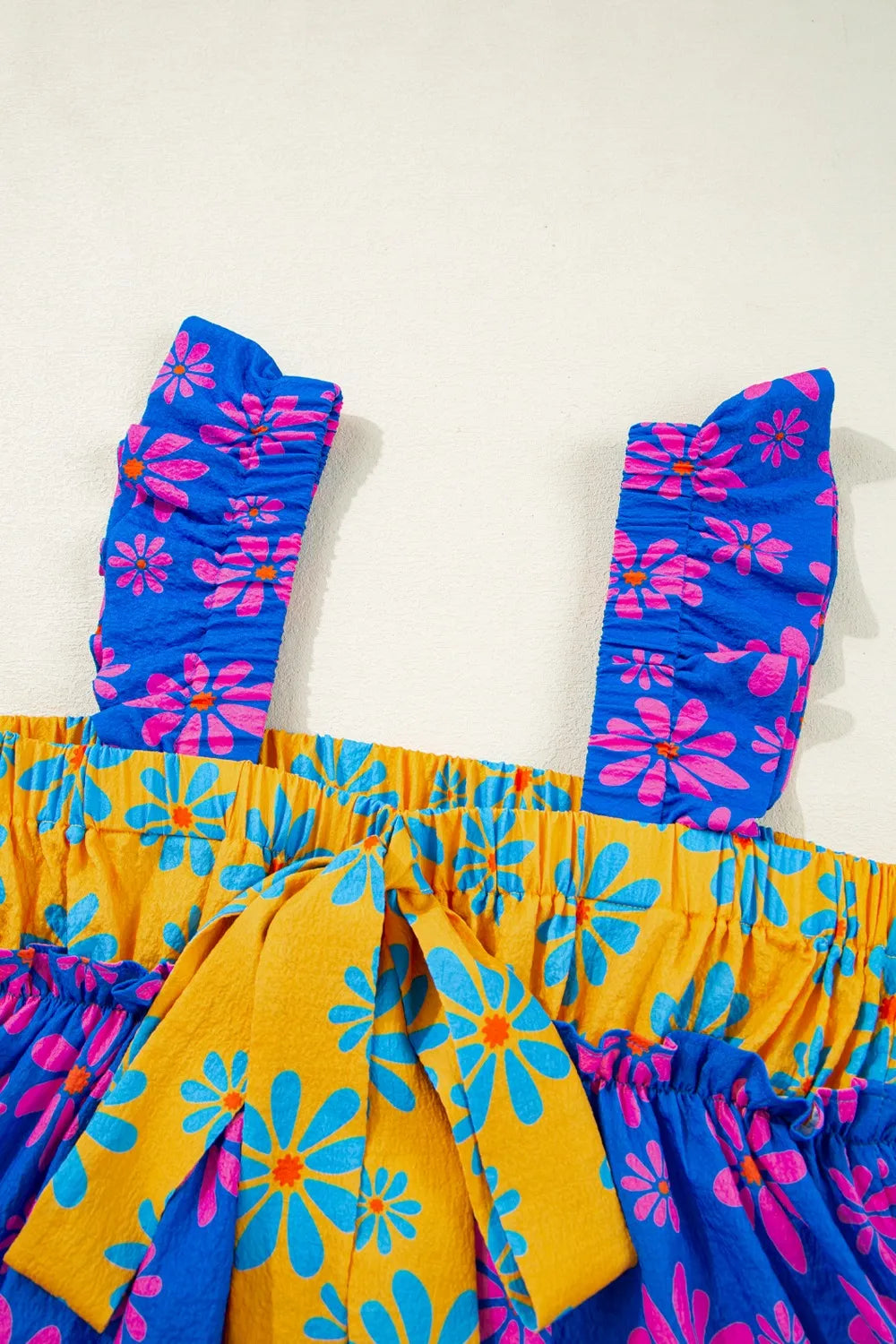 Floral Colorblock Flutter Straps Flowy Tank Top
