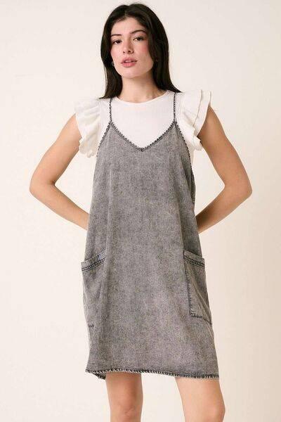 Mittoshop Washed Patch Pocket Mini Cami Denim Dress