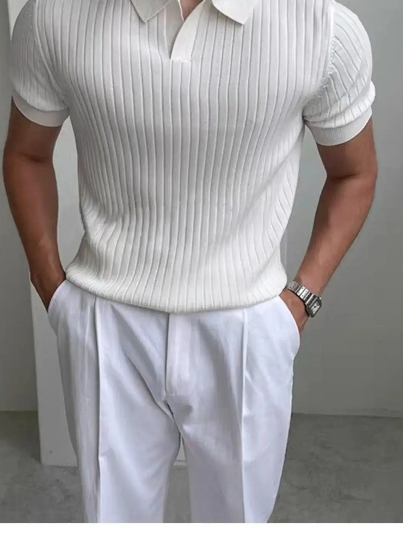Men's Full Size Ribbed Short Sleeve Polo Plus Size