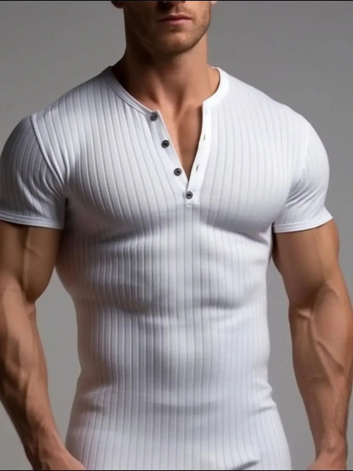 Men's Full Size Slim Fit Ribbed Henley Polo Shirt Plus Size