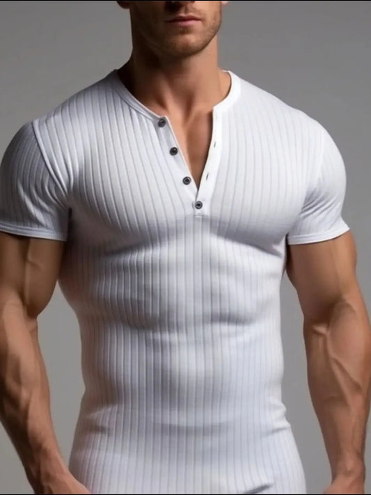 Men's Full Size Slim Fit Ribbed Henley Polo Shirt Plus Size