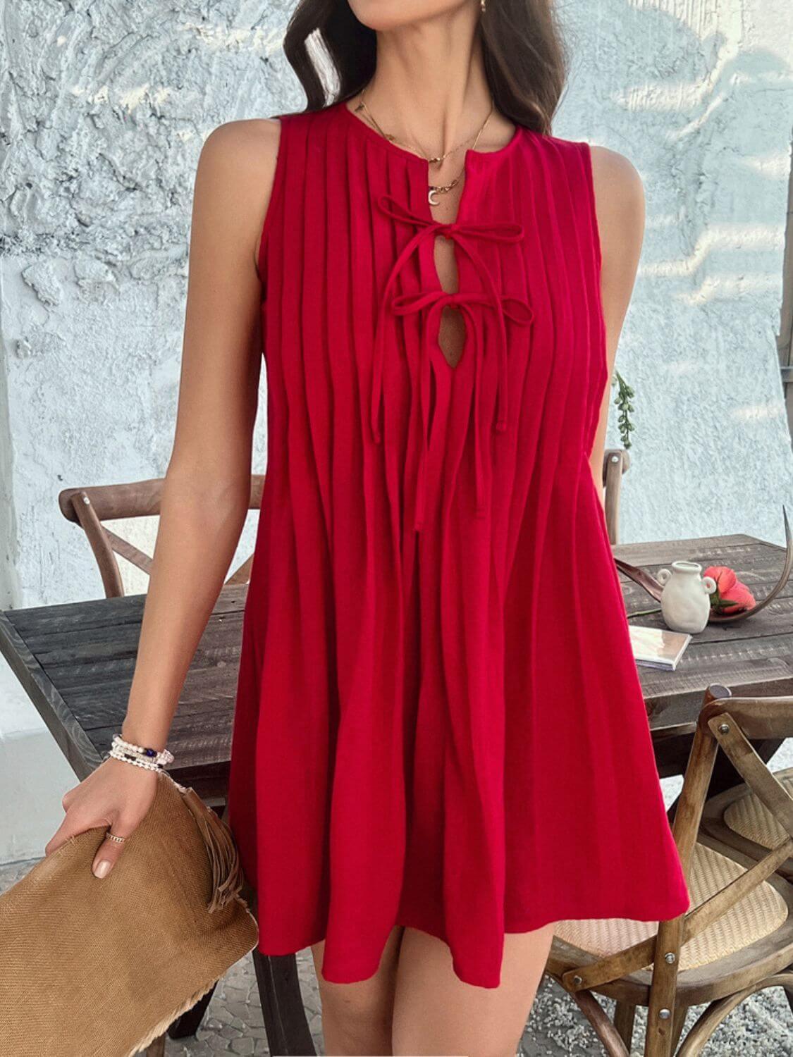 Devine Pleated Sleeveless Mini Dress