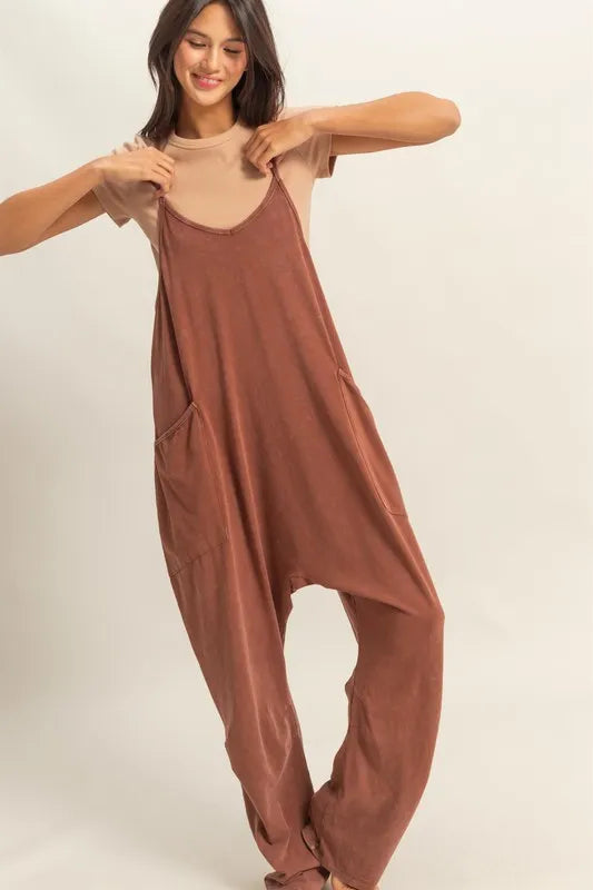 HYFVE Relaxed Fit Mineral Washed Overalls with Pockets - Clothes For Her Online Store