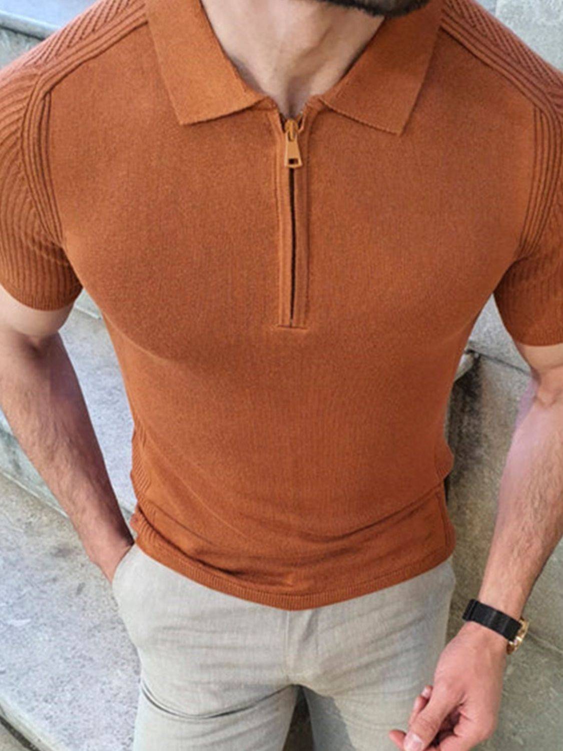 Men's Collared Neck Quarter Zip Knit Polo