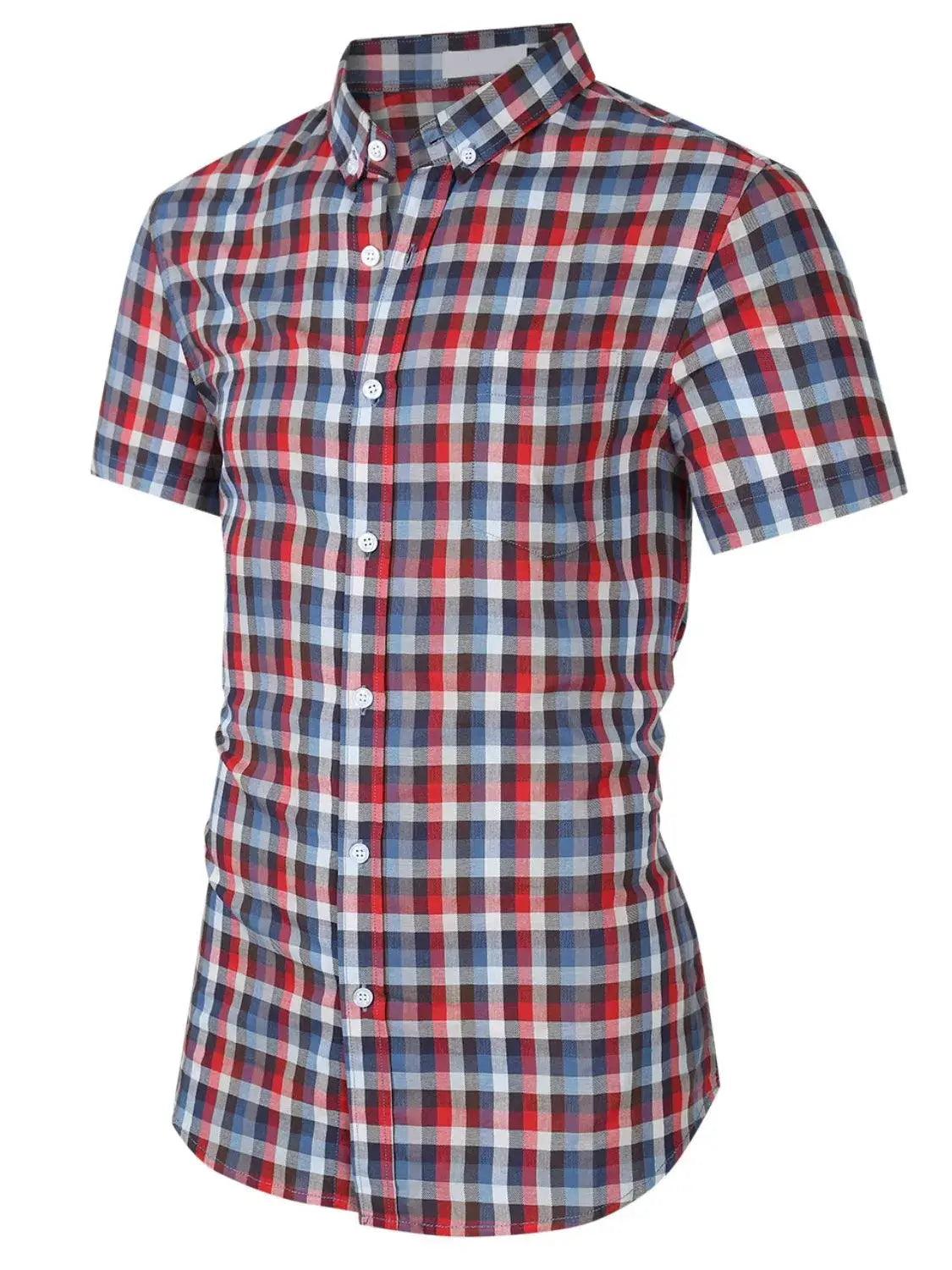 Men's Plaid Collared Neck Short Sleeve Shirt