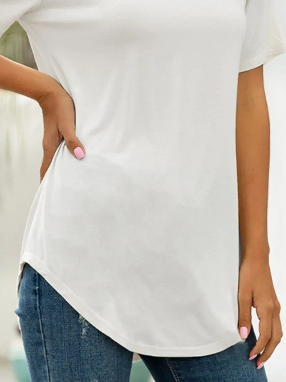 Full Size Solid V-Neck Short Sleeve T-Shirt Plus Size