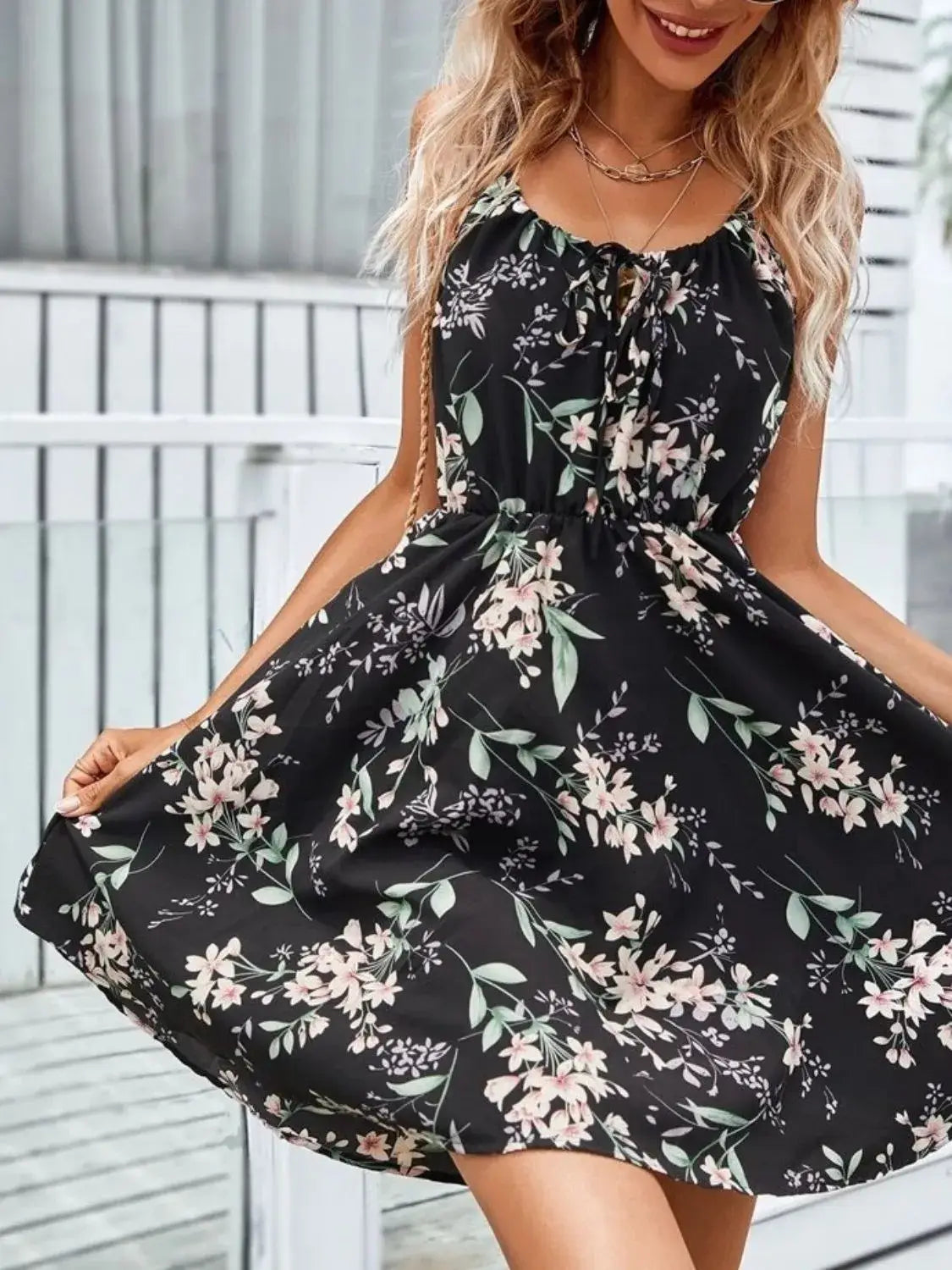Floral Print Spaghetti Strap Summer Mini Dress