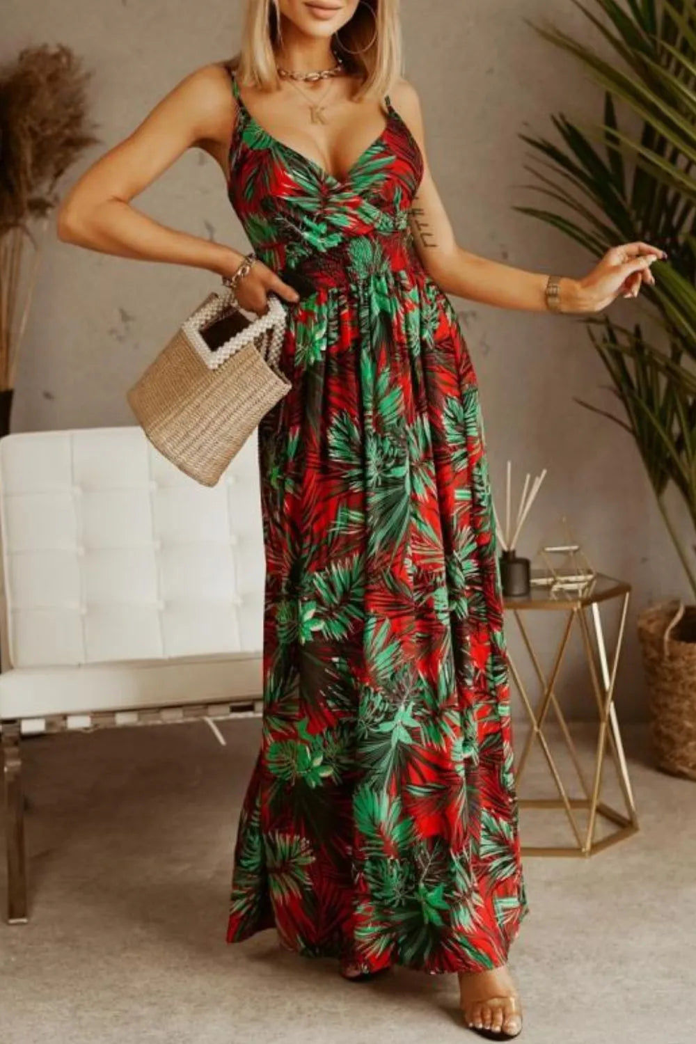Printed Spaghetti Strap Maxi Dress