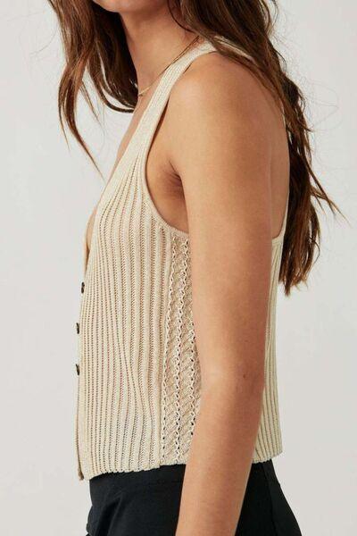 Button Down V-Neck Sweater Vest - Clothes For Her Online Store
