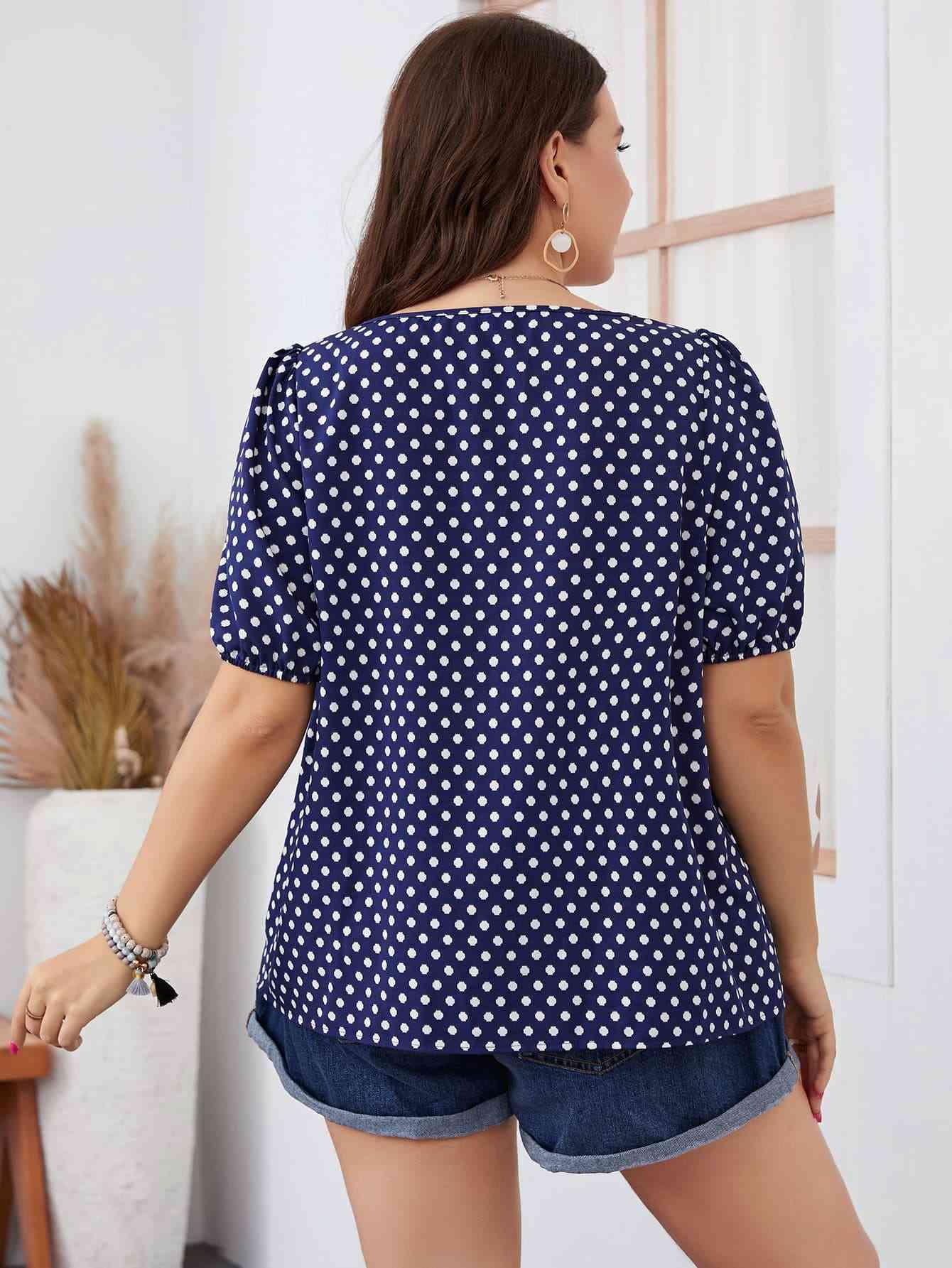 Honey Plus Size Polka Dot Square Neck Blouse - Clothes For Her Online Store