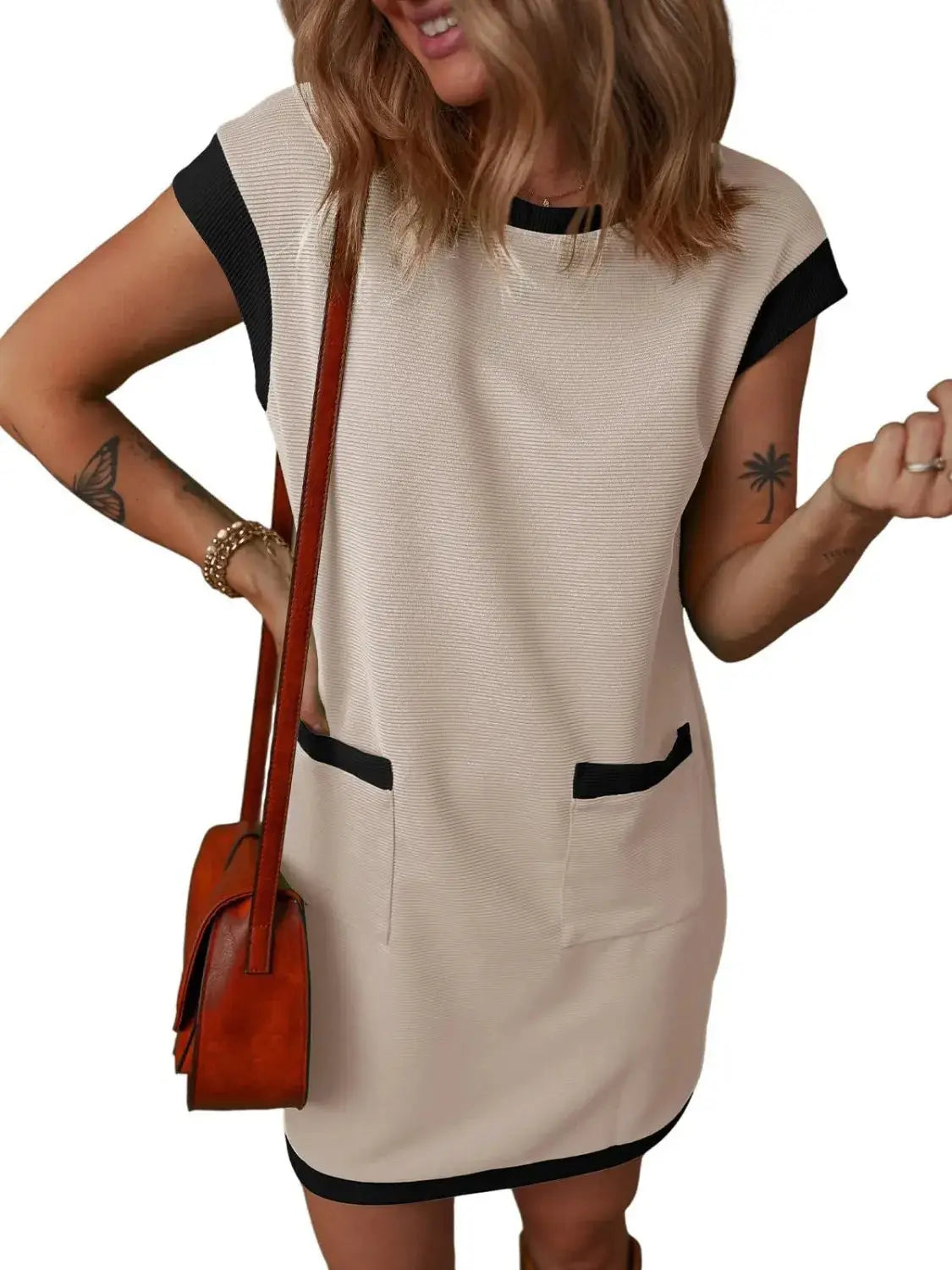 Round Neck Cap Sleeve Mini Dress - Clothes For Her Online Store