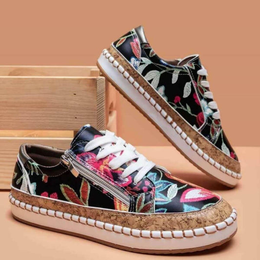 PU Leather Round Toe Flats Sneakers - Clothes For Her Online Store