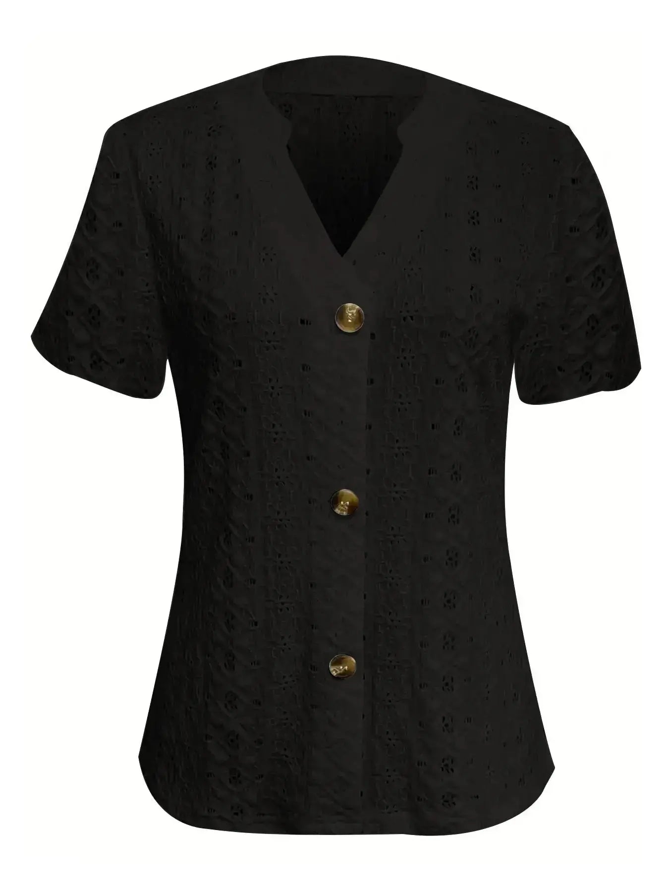 Openwork Notched Short Sleeve Top - Clothes For Her Online Store