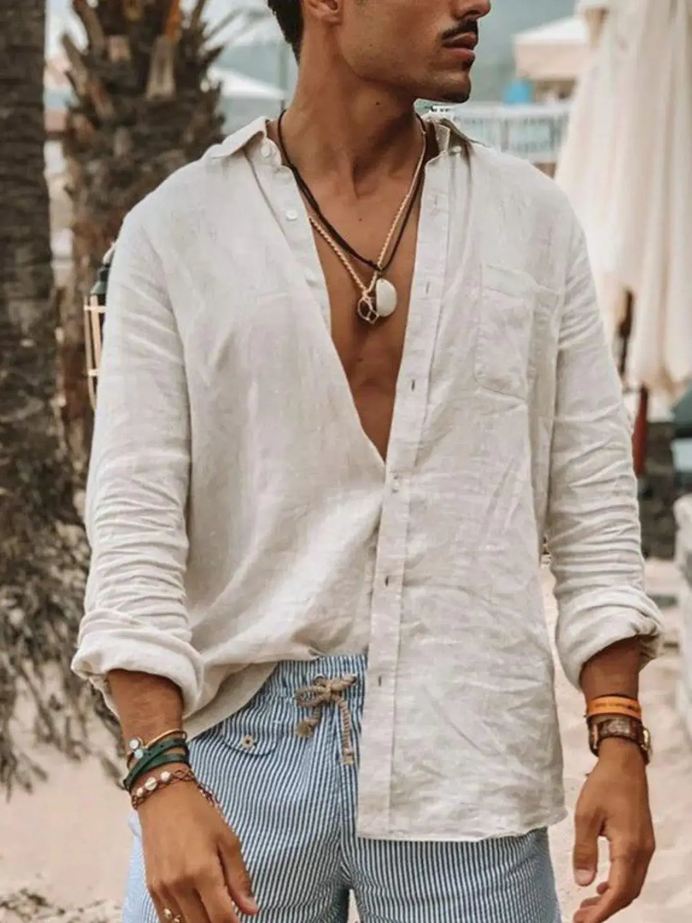 Men's Full Size Linen Button Down Shirt Plus Size
