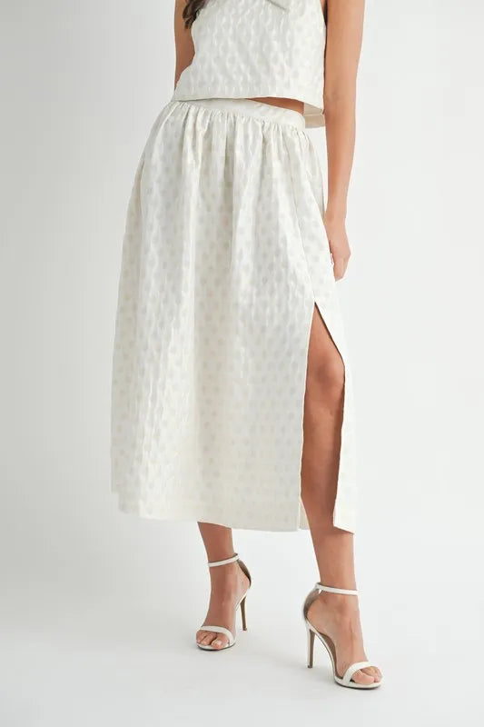 MABLE Taffeta Polka Dot Shoulder Ribbon Top and Skirt Set - Clothes For Her Online Store