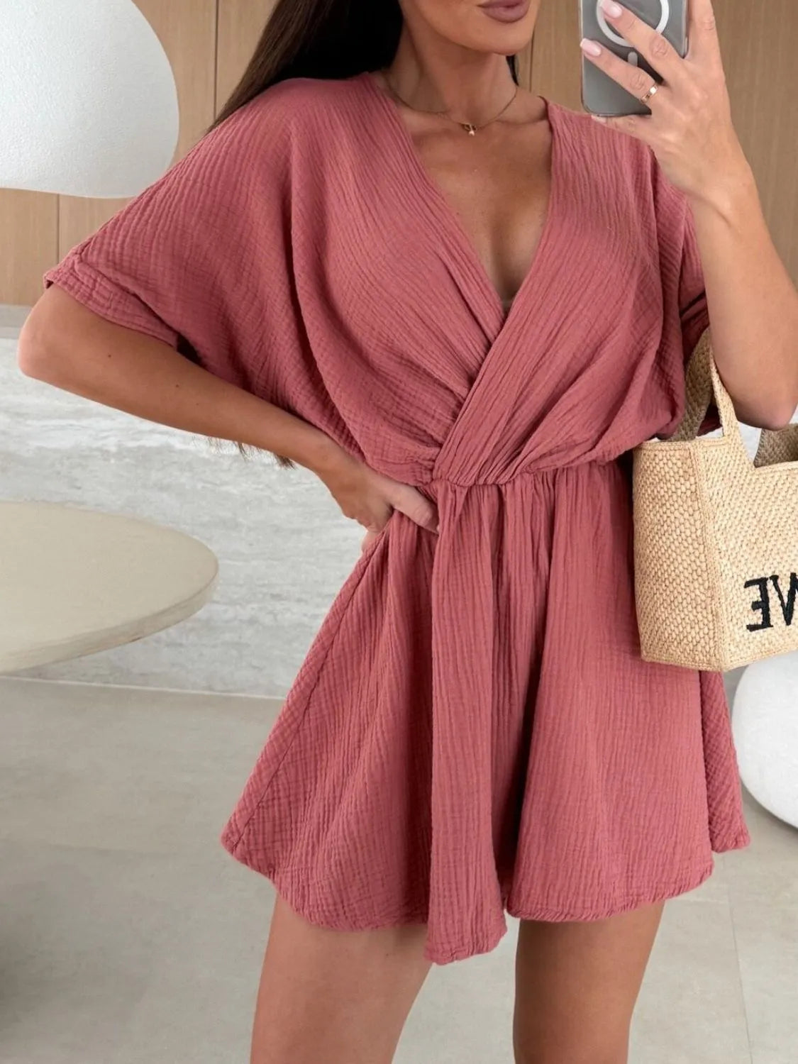 Surplice Half Sleeve Wrap Romper