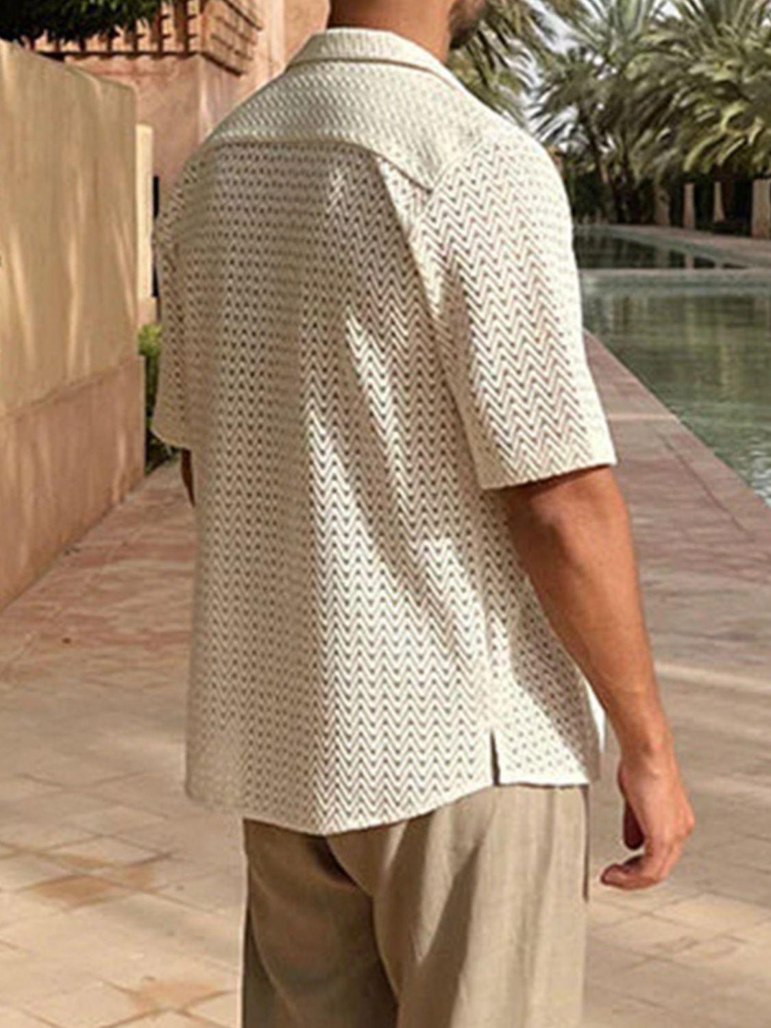 Men's Plus Size Herringbone Eyelet Button Down Knit Shirt - Clothes For Her Online Store